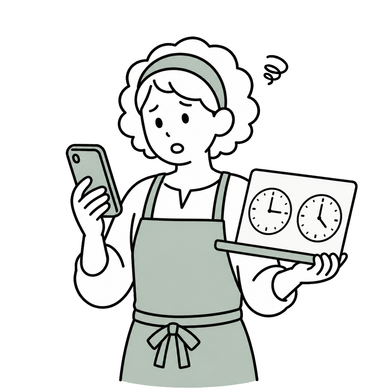 サイトごとに異なる営業時間を見て困っている女性店舗オーナーのイラスト